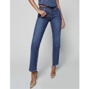 NWT Reformation Julianna Zip Straight Leg Mid-Rise Jeans Medium Wash Denim 28
